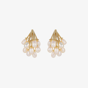 Audrey - Pendientes elegantes de perlas naturales en forma de uva de 18 quilates