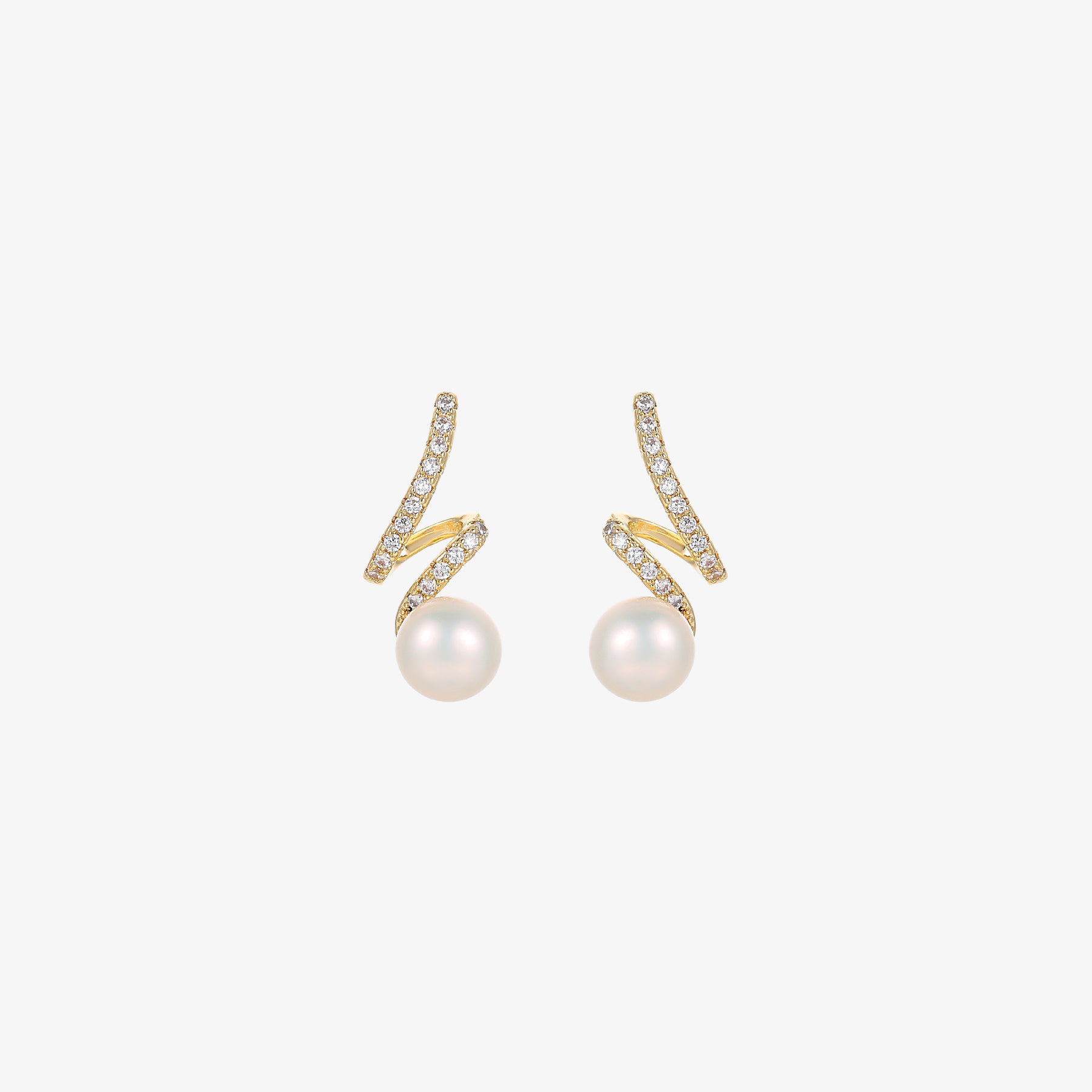 Brookly - 18K Bejeweled Shimmery Natural Pearl Stud Earrings