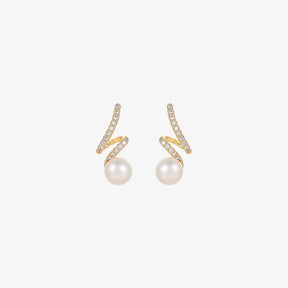 Brookly - 18K Bejeweled Shimmery Natural Pearl Stud Earrings