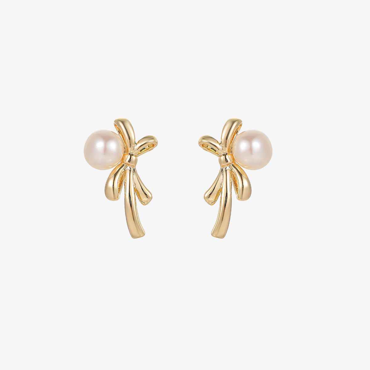 Bow Tie - 14K Cute Bow Tie Natural Pearl Stud Earrings