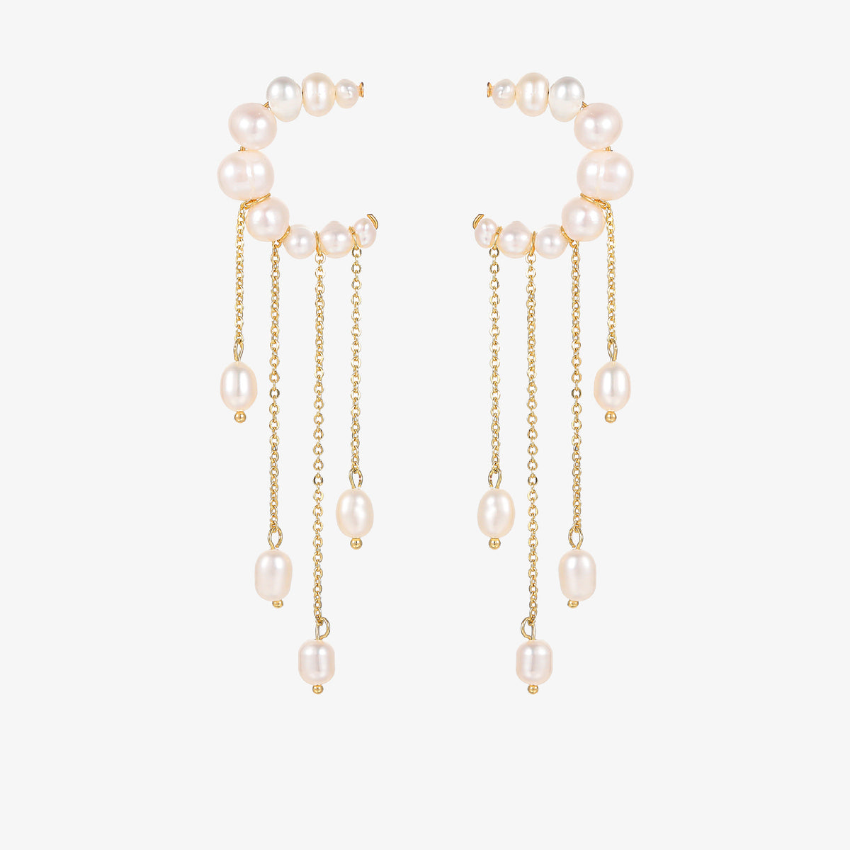 Beatrice - 18K Romantic Moon Tassels Natural Pearls Ear Danglers Earrings