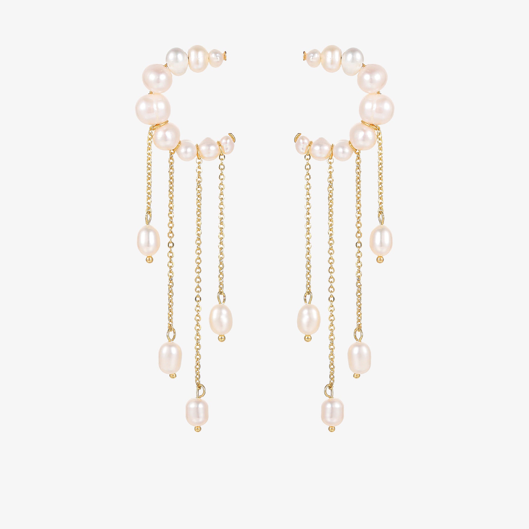 Beatrice - 18K Romantic Moon Tassels Natural Pearls Ear Danglers Earrings