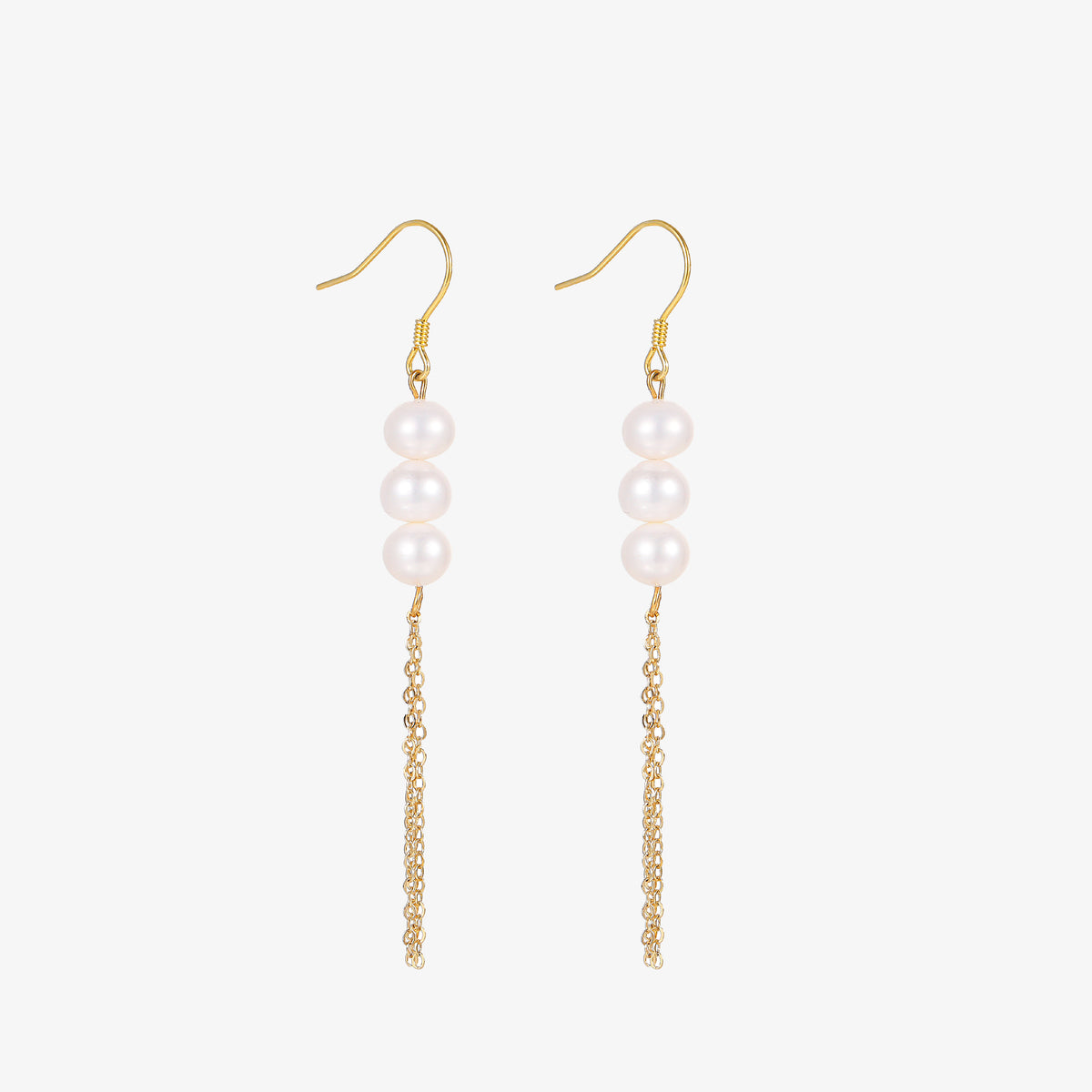 Hadley - 18K Natural Pearl Ear Danglers Earrings with Long Tassel