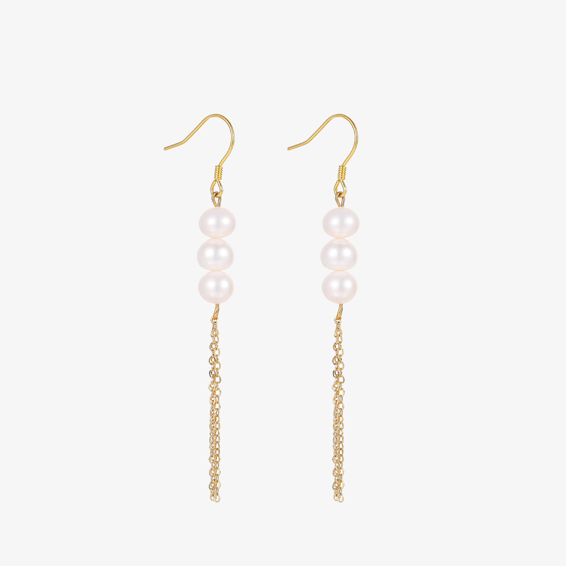 Hadley - 18K Natural Pearl Ear Danglers Earrings with Long Tassel