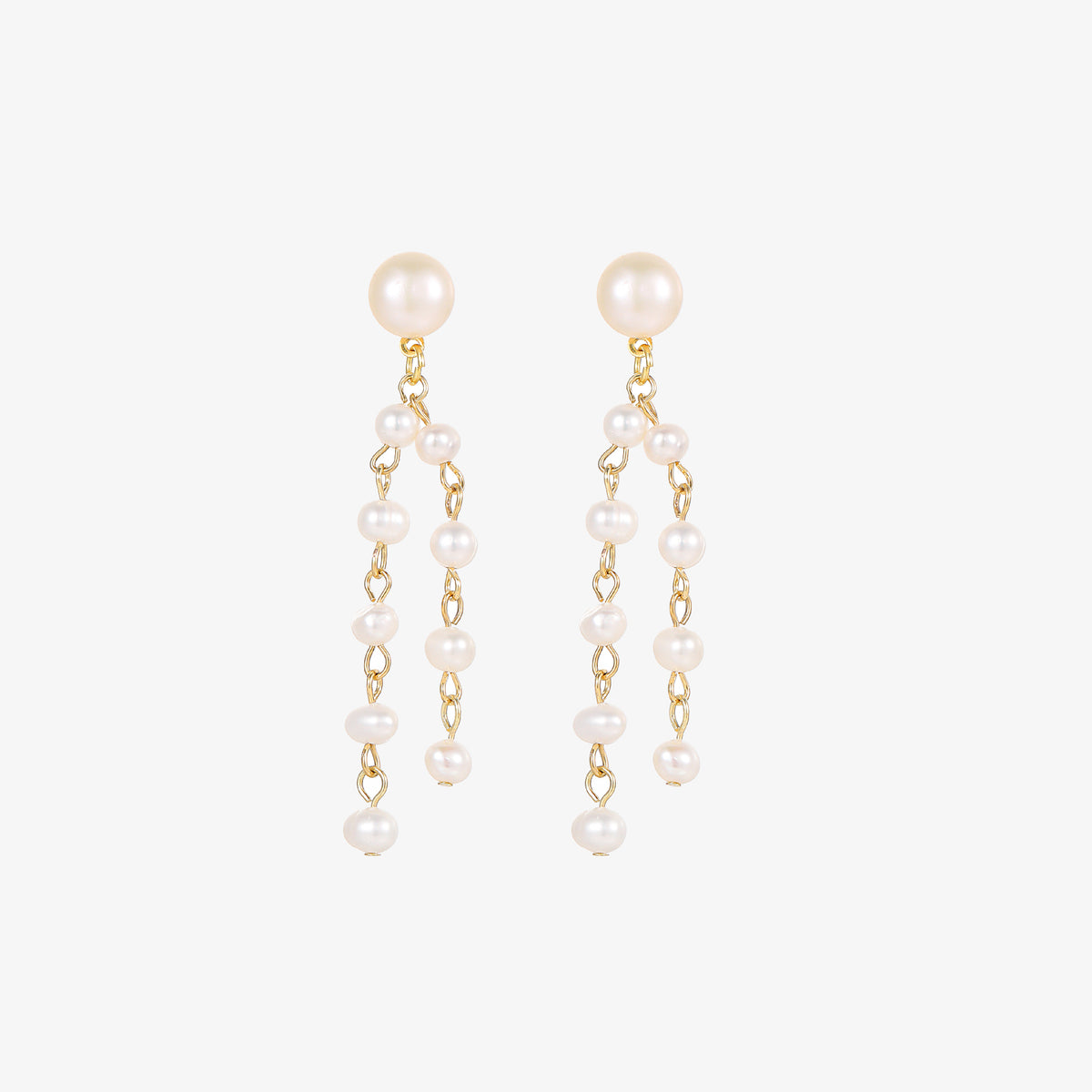 Aurora - 18K & 925 Sterling Silver Stylish Double-Layer Natural Pearls Ear Danglers Earrings