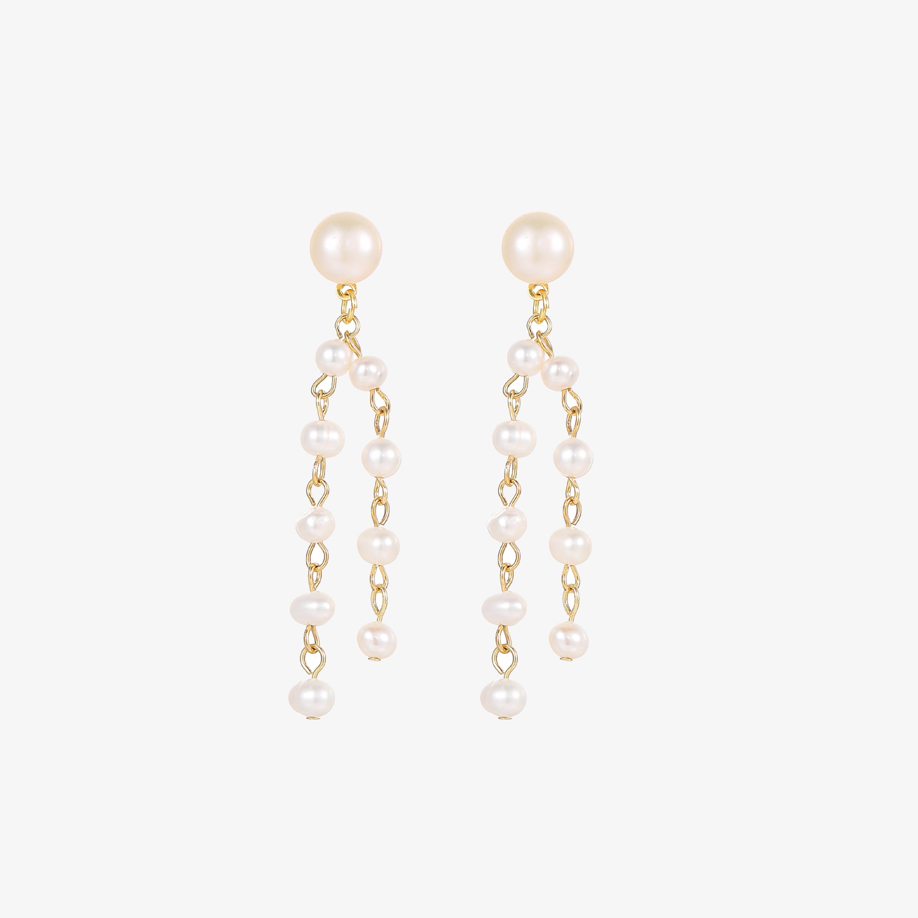 Aurora - 18K & 925 Sterling Silver Stylish Double-Layer Natural Pearls Ear Danglers Earrings