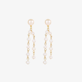 Aurora - 18K & 925 Sterling Silver Stylish Double-Layer Natural Pearls Ear Danglers Earrings