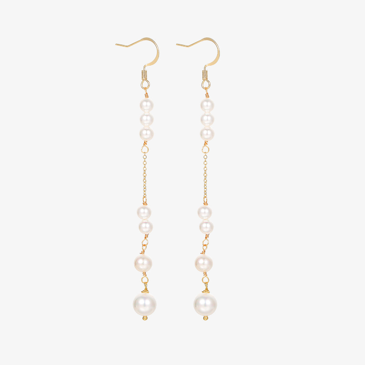 Édith - 18K Delicate Flawless Pearls Long Chain Ear Danglers Earrings