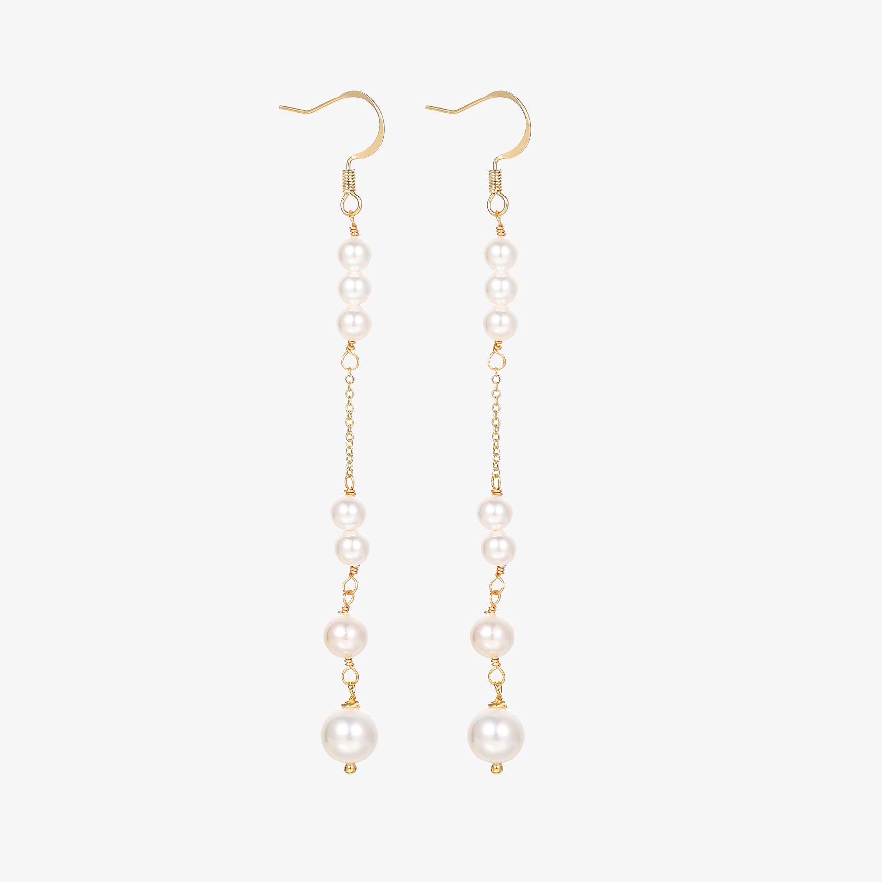 Édith - 18K Delicate Flawless Pearls Long Chain Ear Danglers Earrings