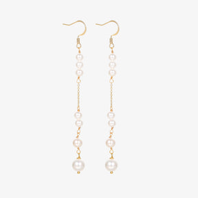 Édith - 18K Delicate Flawless Pearls Long Chain Ear Danglers Earrings