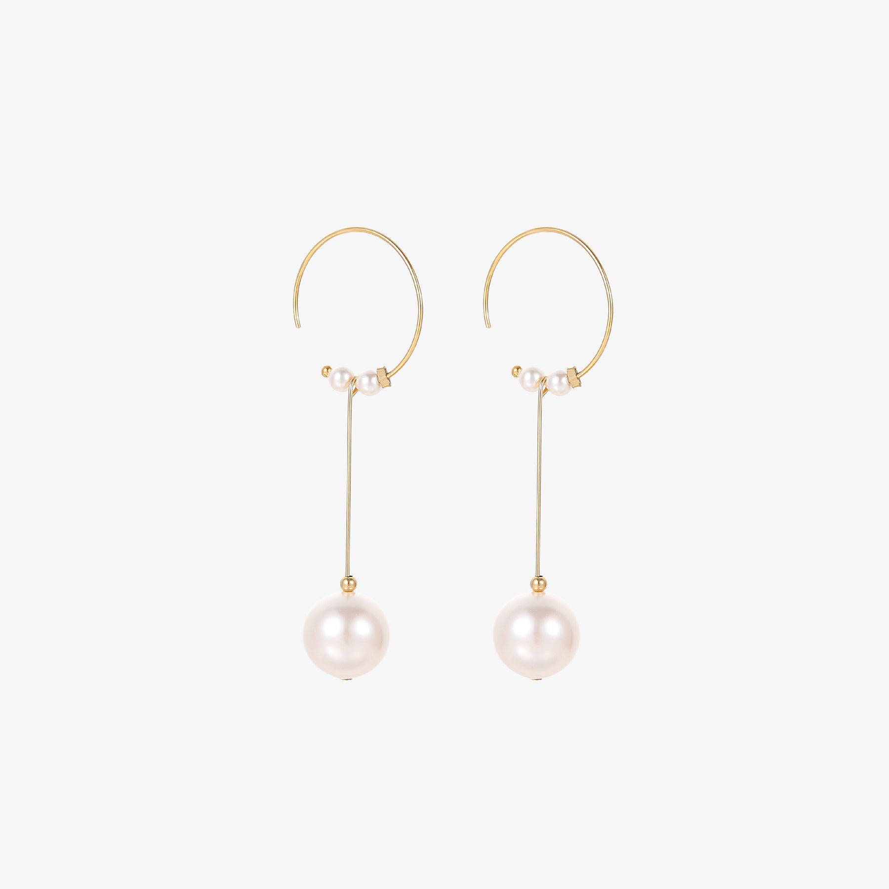 Arya - 18K Delightful Crescent Flawless Pearls Ear Danglers Earrings with Hoops