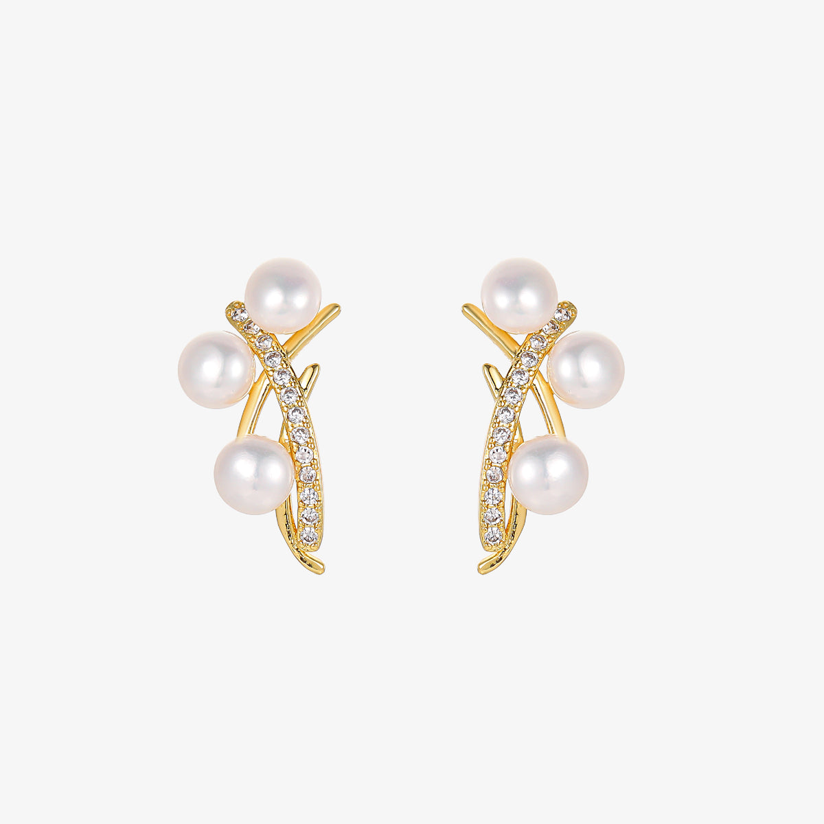 Mariana - 18K Bejeweled Shimmery Natural Pearls Stud Earrings