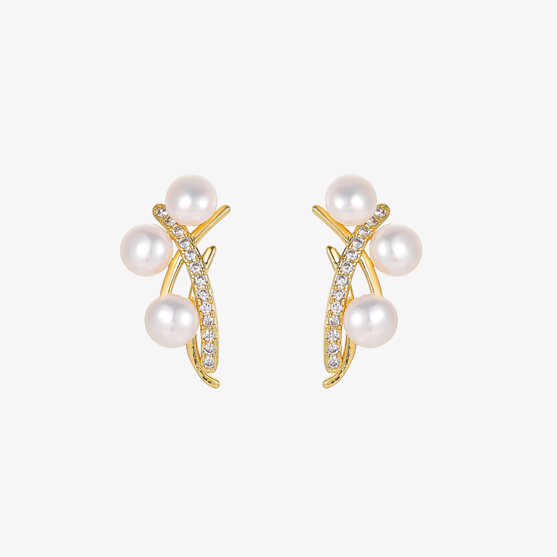 Mariana - 18K Bejeweled Shimmery Natural Pearls Stud Earrings