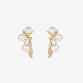 Mariana - Aretes de perlas naturales brillantes con joyas de 18 quilates