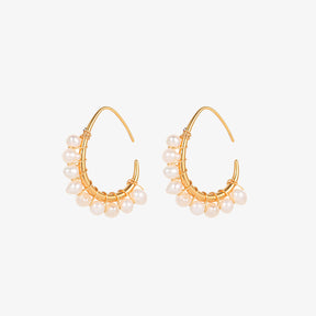 Charlotte - Pendientes de aro elegantes con perlas naturales de 18 quilates