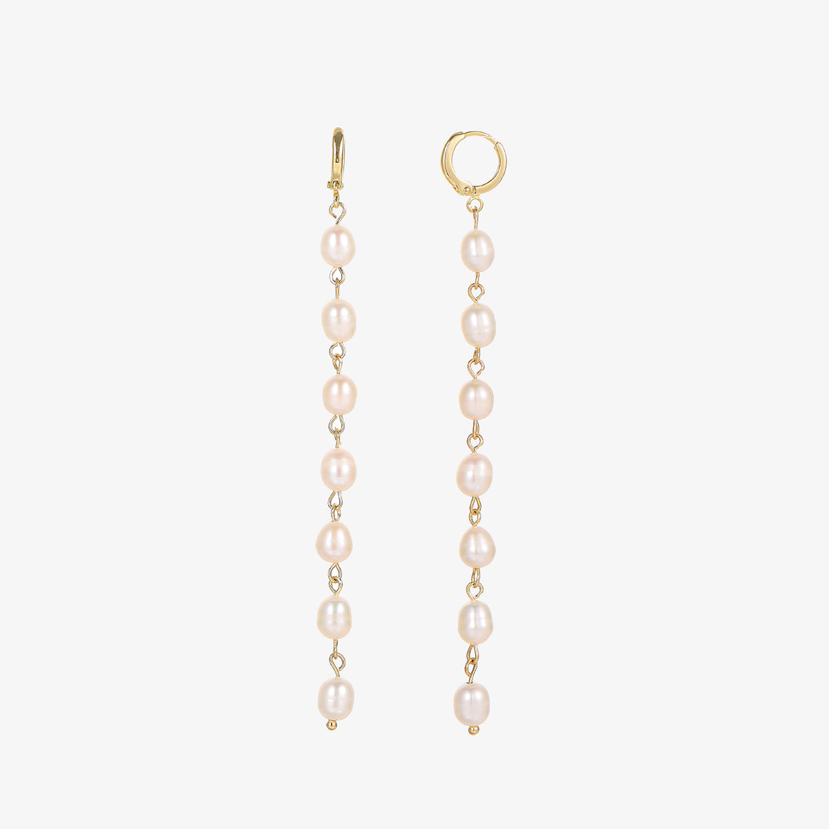 Alice - 18K Classic Natural Pearls Long Ear Danglers Earrings with Cuffs