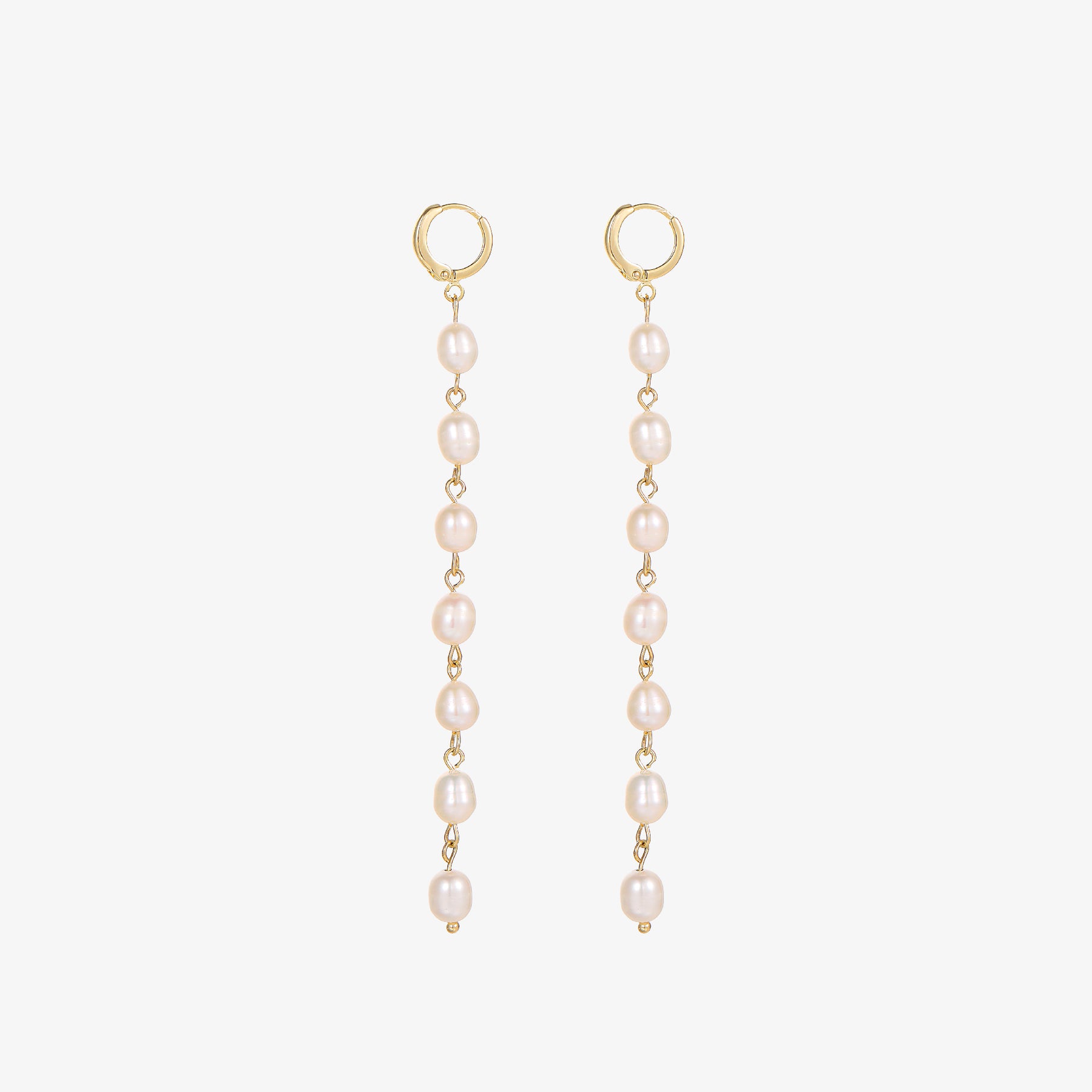 Alice - 18K Classic Natural Pearls Long Ear Danglers Earrings with Cuffs