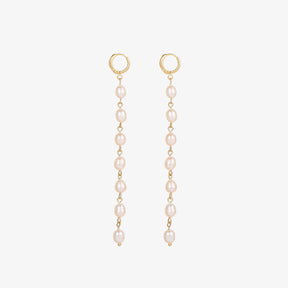 Alice - 18K Classic Natural Pearls Long Ear Danglers Earrings with Cuffs