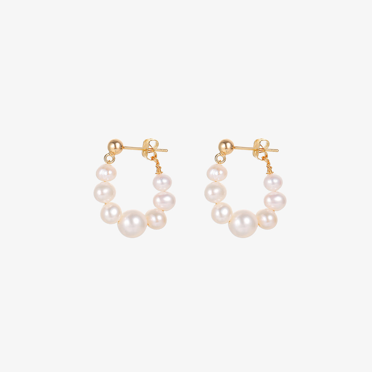 Mabel - 18K Classy Natural Pearls Beaded Hoop Earrings