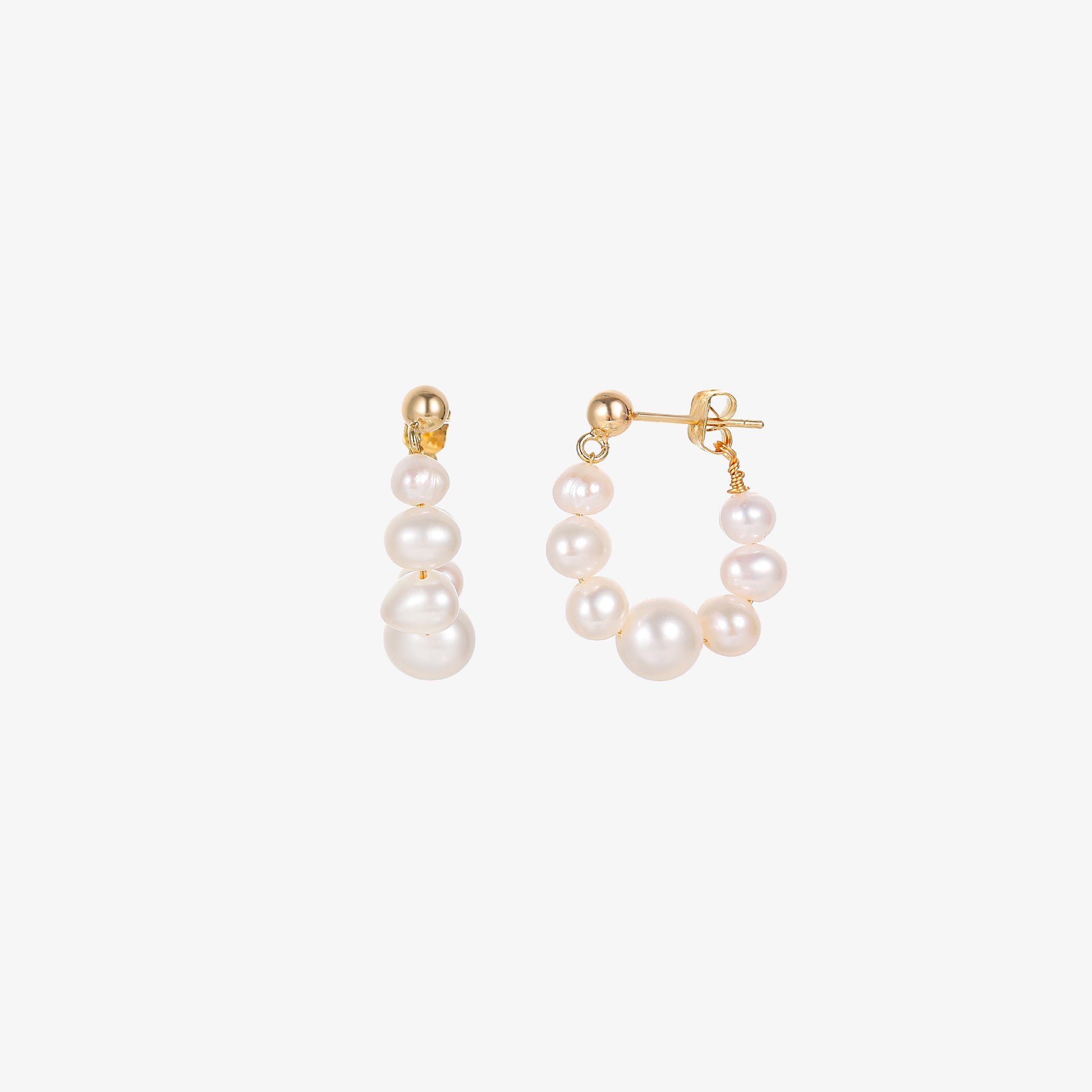 Mabel - 18K Classy Natural Pearls Beaded Hoop Earrings