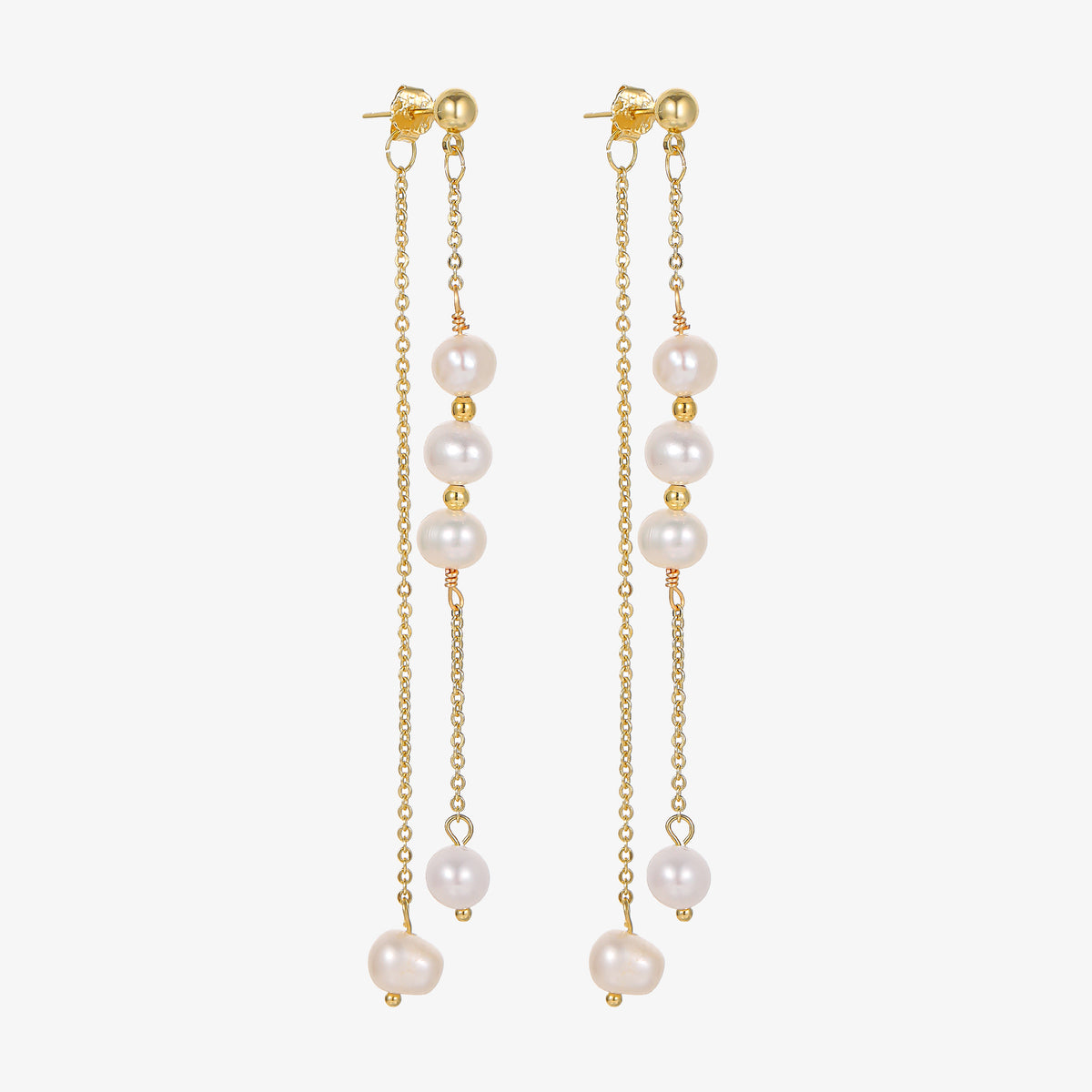 Rain - 18K Tassel-shaped Natural Pearls Long Ear Danglers Earrings