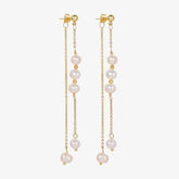 Rain - 18K Tassel-shaped Natural Pearls Long Ear Danglers Earrings