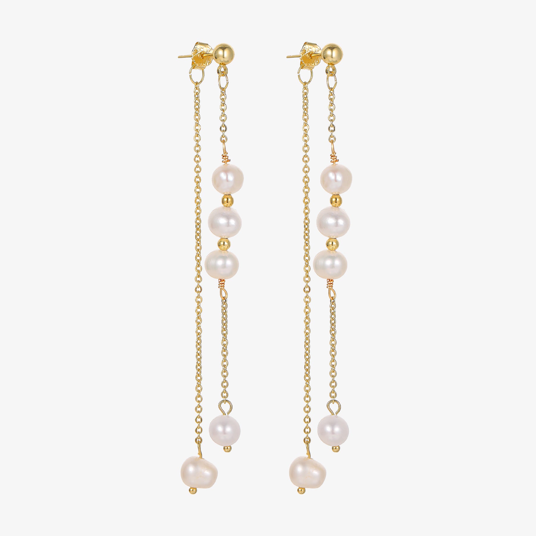 Rain - 18K Tassel-shaped Natural Pearls Long Ear Danglers Earrings