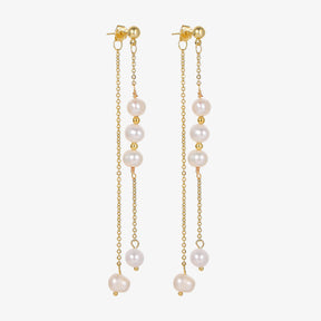 Rain - 18K Tassel-shaped Natural Pearls Long Ear Danglers Earrings