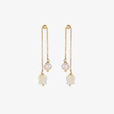 Lilac - 18K Orchid Long Chain Natural Pearl & Mother-of-Pearl Ear Danglers Earrings