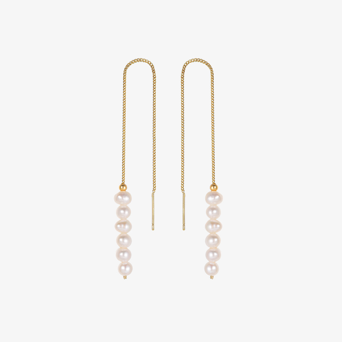 Rae - Pendientes de cadena larga con perlas naturales y cuentas elegantes de 18 quilates