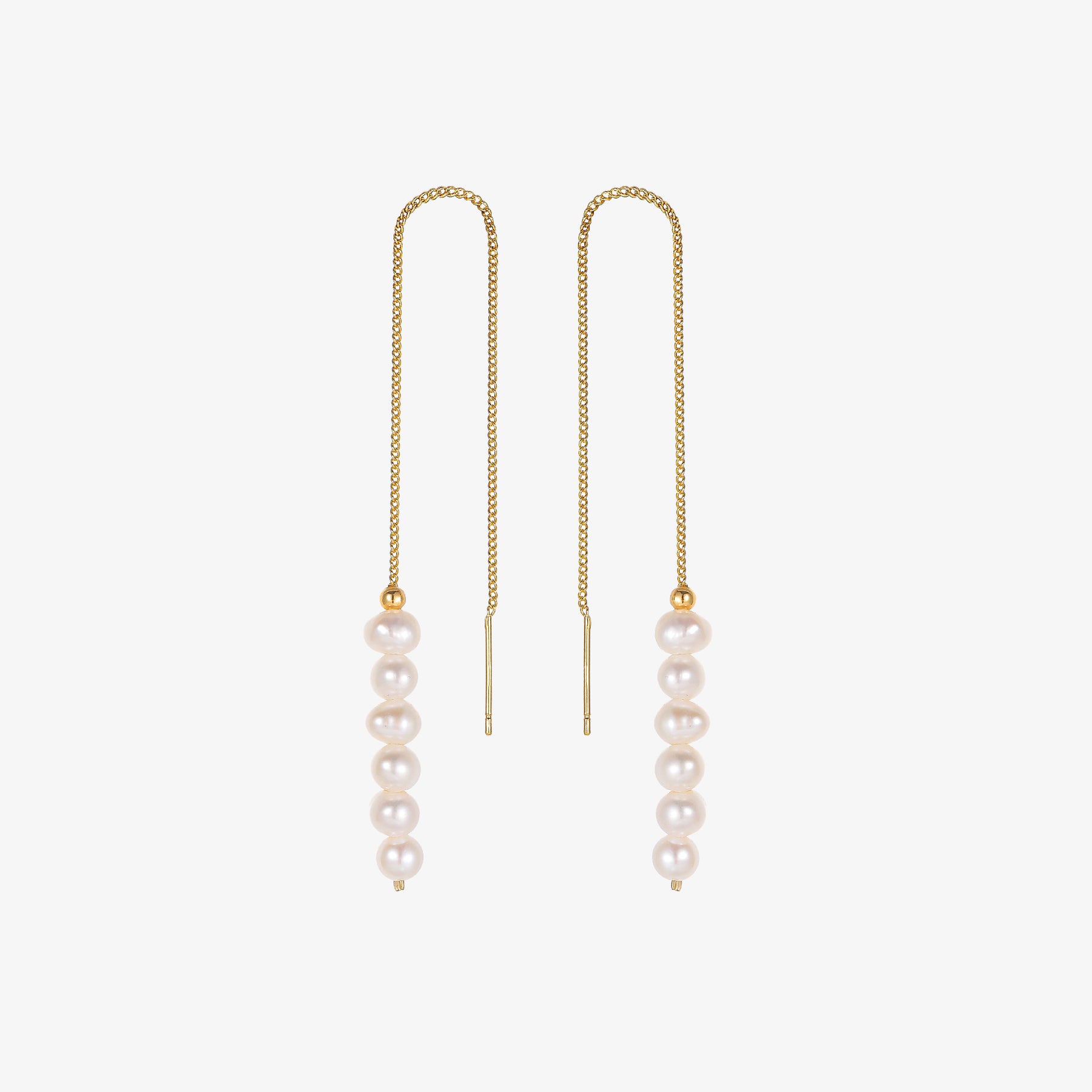 Rae - Pendientes de cadena larga con perlas naturales y cuentas elegantes de 18 quilates