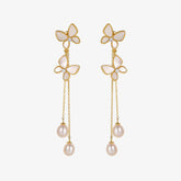 Ella - 18K Romantic Natural Pearls & Mother-of-Pearl Butterfly Ear Danglers Earrings Tassels