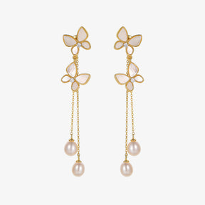 Ella - 18K Romantic Natural Pearls & Mother-of-Pearl Butterfly Ear Danglers Earrings Tassels