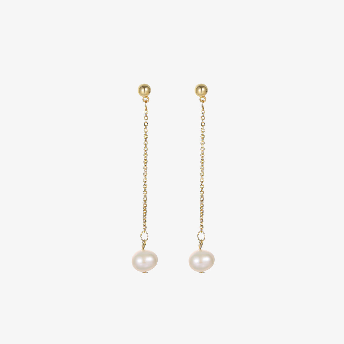 Eva - 18K Classic Long Chain Natural Pearl Drop Ear Danglers Earrings