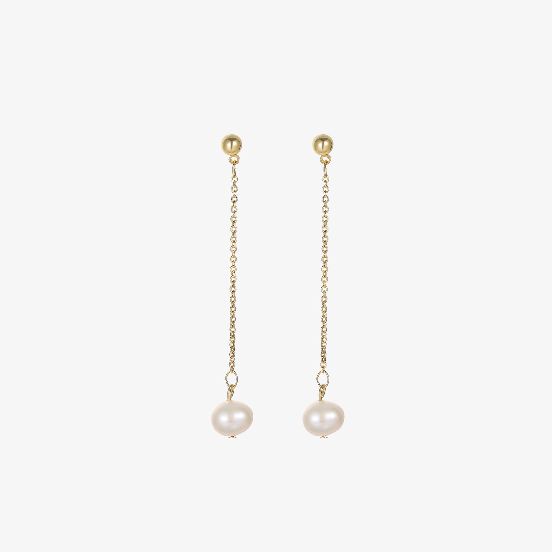 Eva - 18K Classic Long Chain Natural Pearl Drop Ear Danglers Earrings