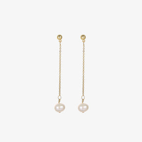 Eva - 18K Classic Long Chain Natural Pearl Drop Ear Danglers Earrings