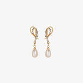 Kirsten - 18K Bejeweled Trendy Natural Pearl Drop Earrings