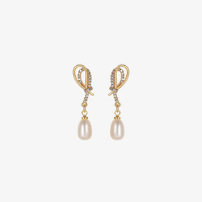 Kirsten - 18K Bejeweled Trendy Natural Pearl Drop Earrings