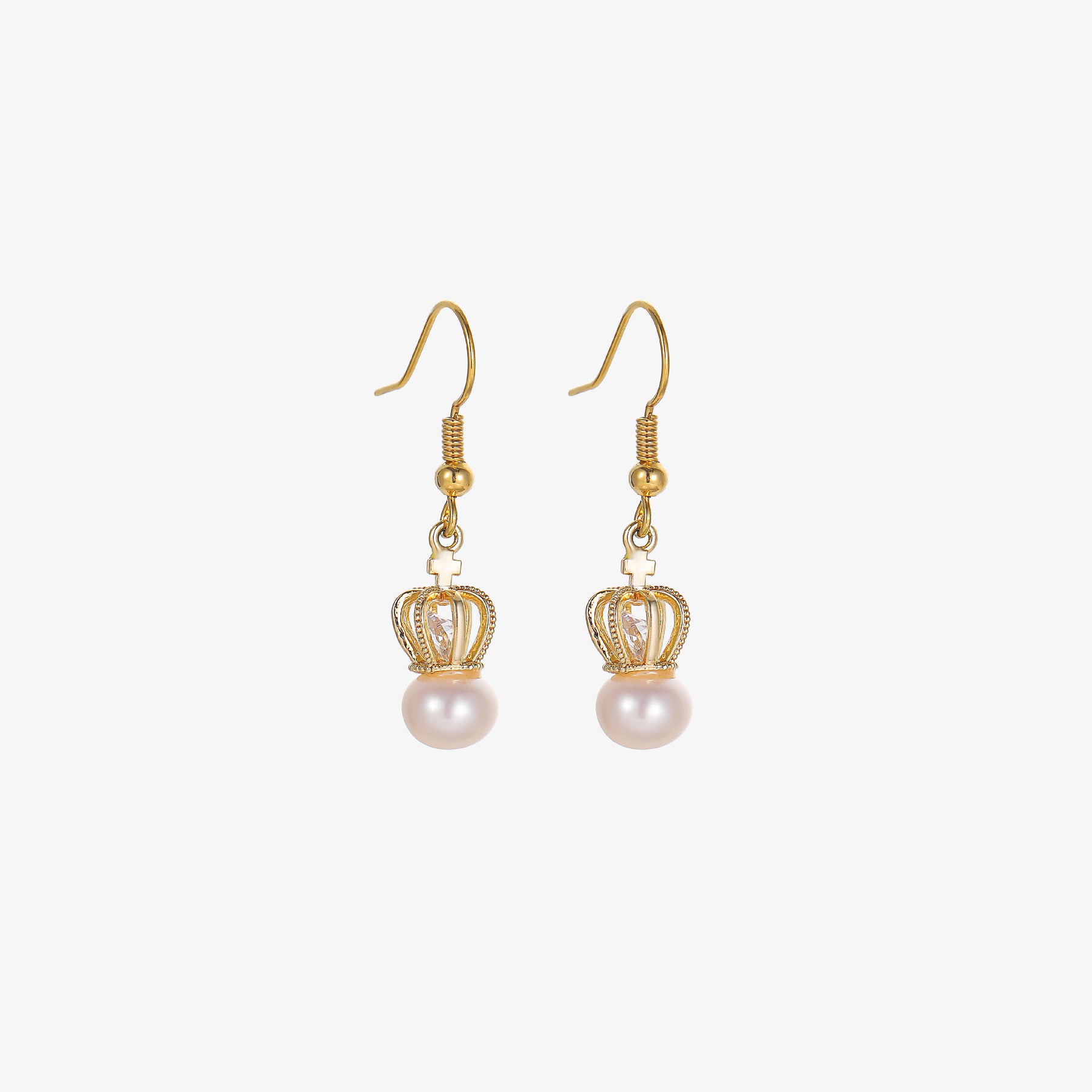 Reine - 18K Crown-Shaped Natural Pearl Drop Earrings