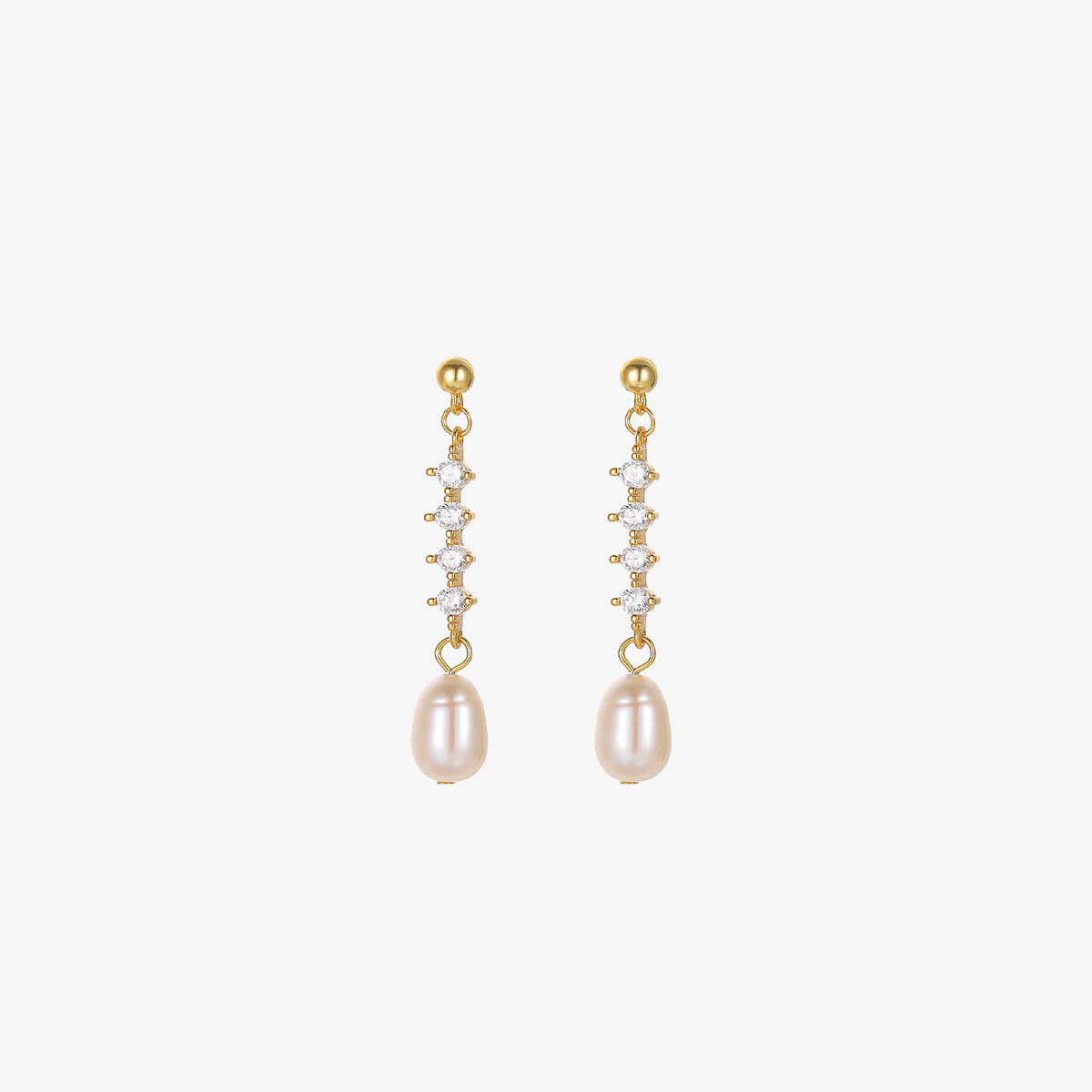 Elaine - 18K Bejeweled Shiny Teardrop Natural Pearl Ear Danglers Drop Earrings