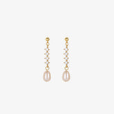 Elaine - 18K Bejeweled Shiny Teardrop Natural Pearl Ear Danglers Drop Earrings