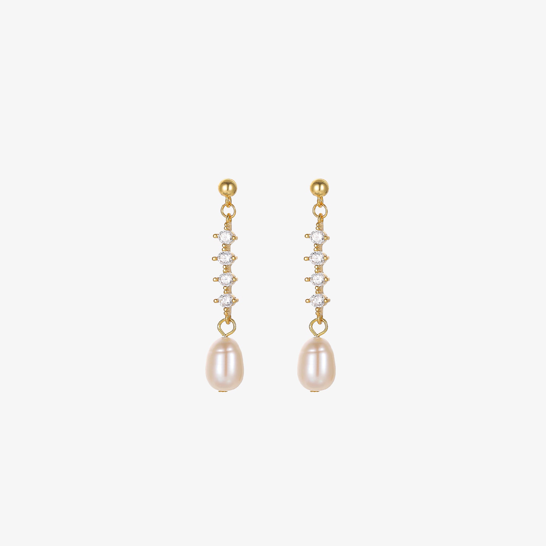 Elaine - 18K Bejeweled Shiny Teardrop Natural Pearl Ear Danglers Drop Earrings