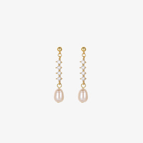 Elaine - 18K Bejeweled Shiny Teardrop Natural Pearl Ear Danglers Drop Earrings