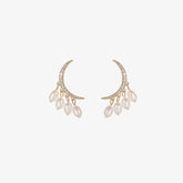 Diana - 18K Bejeweled Crescent Moon Natural Pearls Earrings