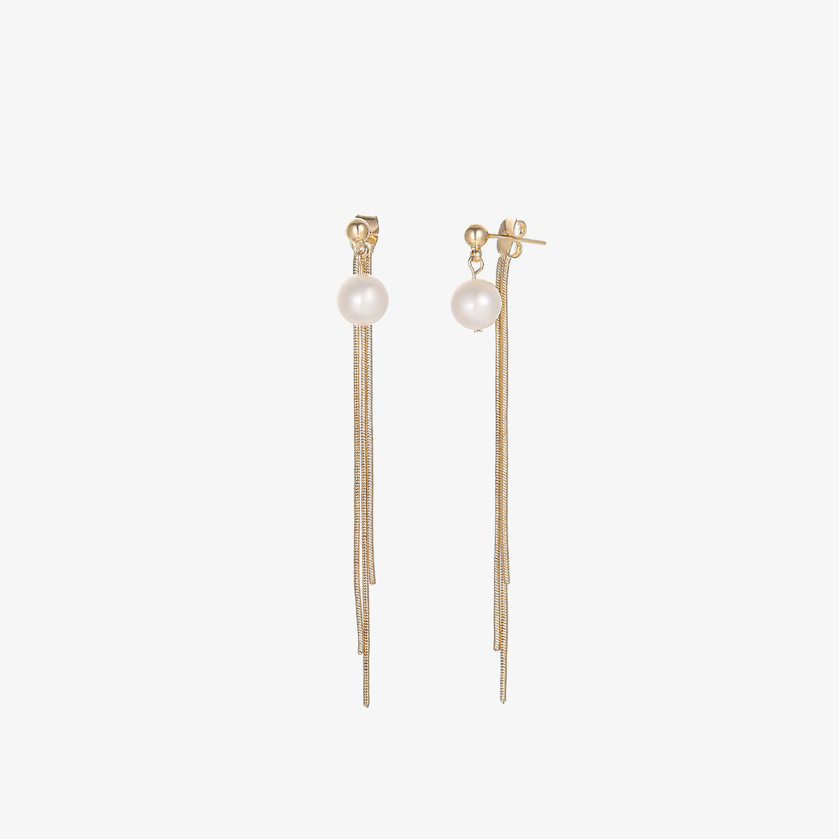 Berthe - 14K Radiant Multi-chains Natural Pearl Ear Danglers Earrings Tassels