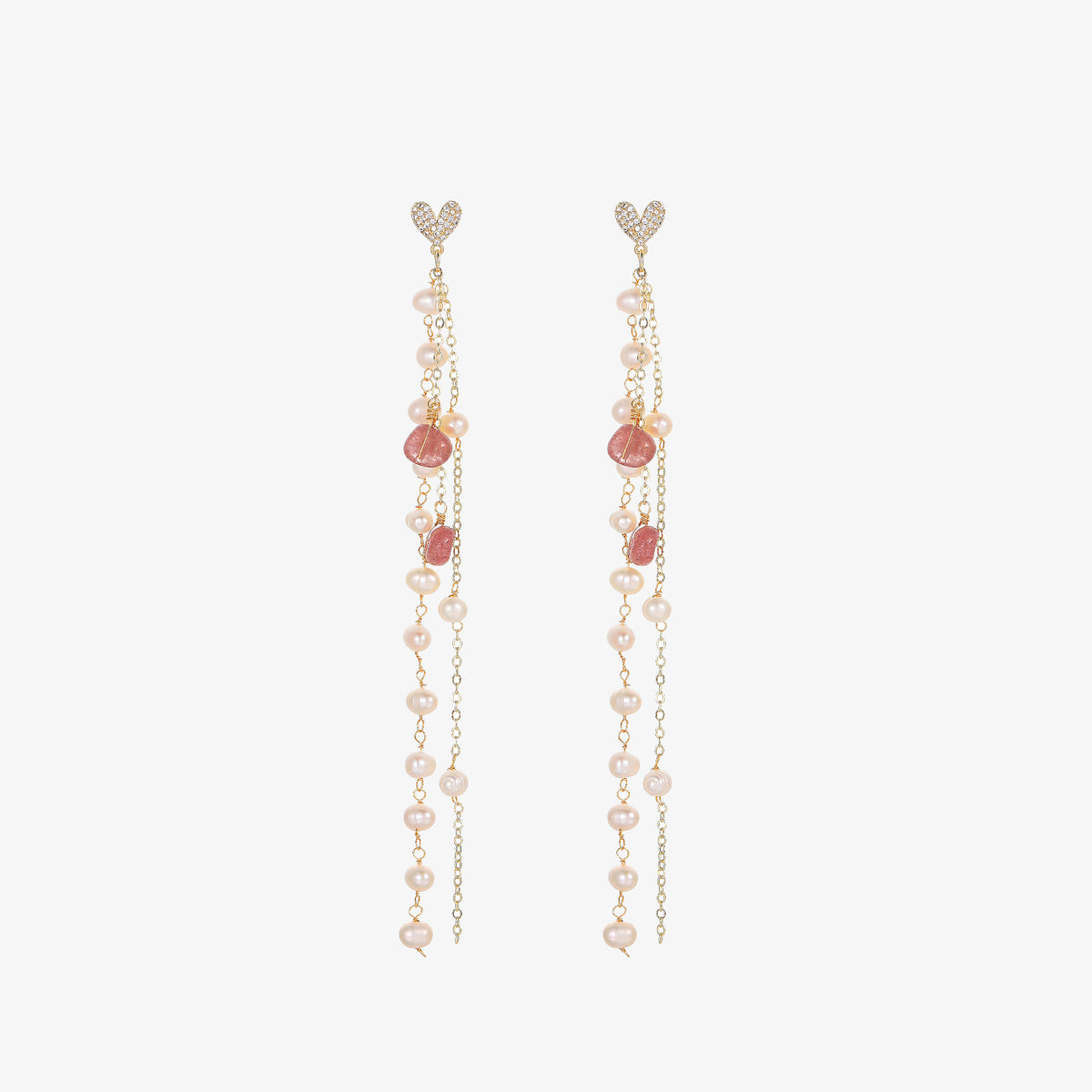 Doux - 18K Bejeweled Romantic Natural Pearls Long Ear Danglers Drop Earrings Tassels