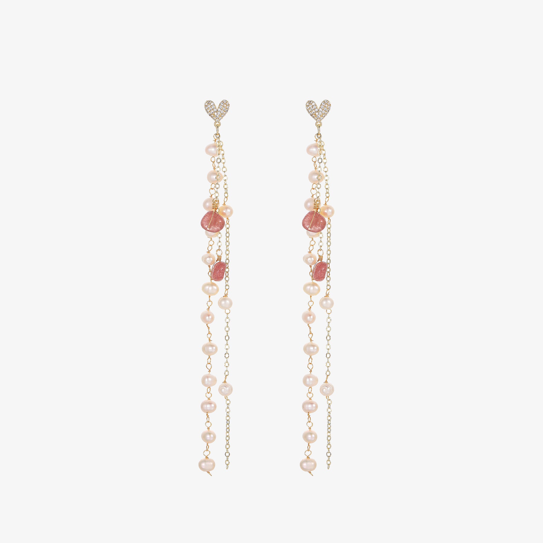 Doux - 18K Bejeweled Romantic Natural Pearls Long Ear Danglers Drop Earrings Tassels