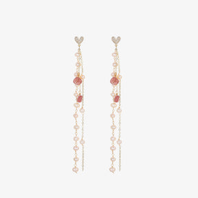 Doux - 18K Bejeweled Romantic Natural Pearls Long Ear Danglers Drop Earrings Tassels