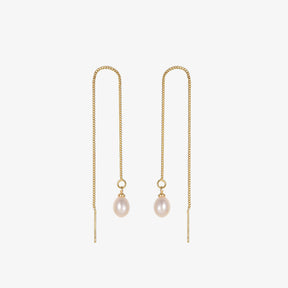 Hope - Pendientes de cadena larga con perlas naturales con clase de 18 quilates