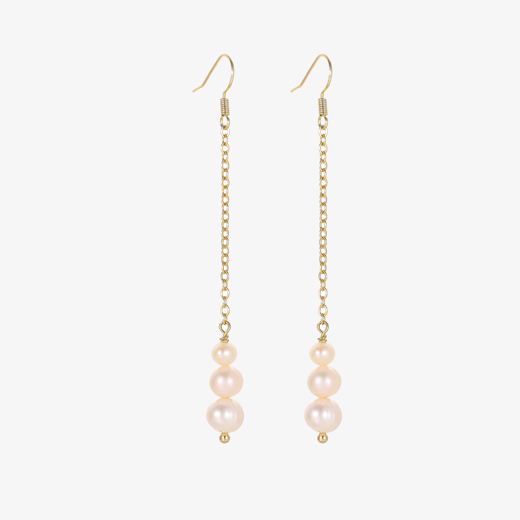 Mia - 18K Triple Natural Pearls Drop Long Ear Danglers Earrings